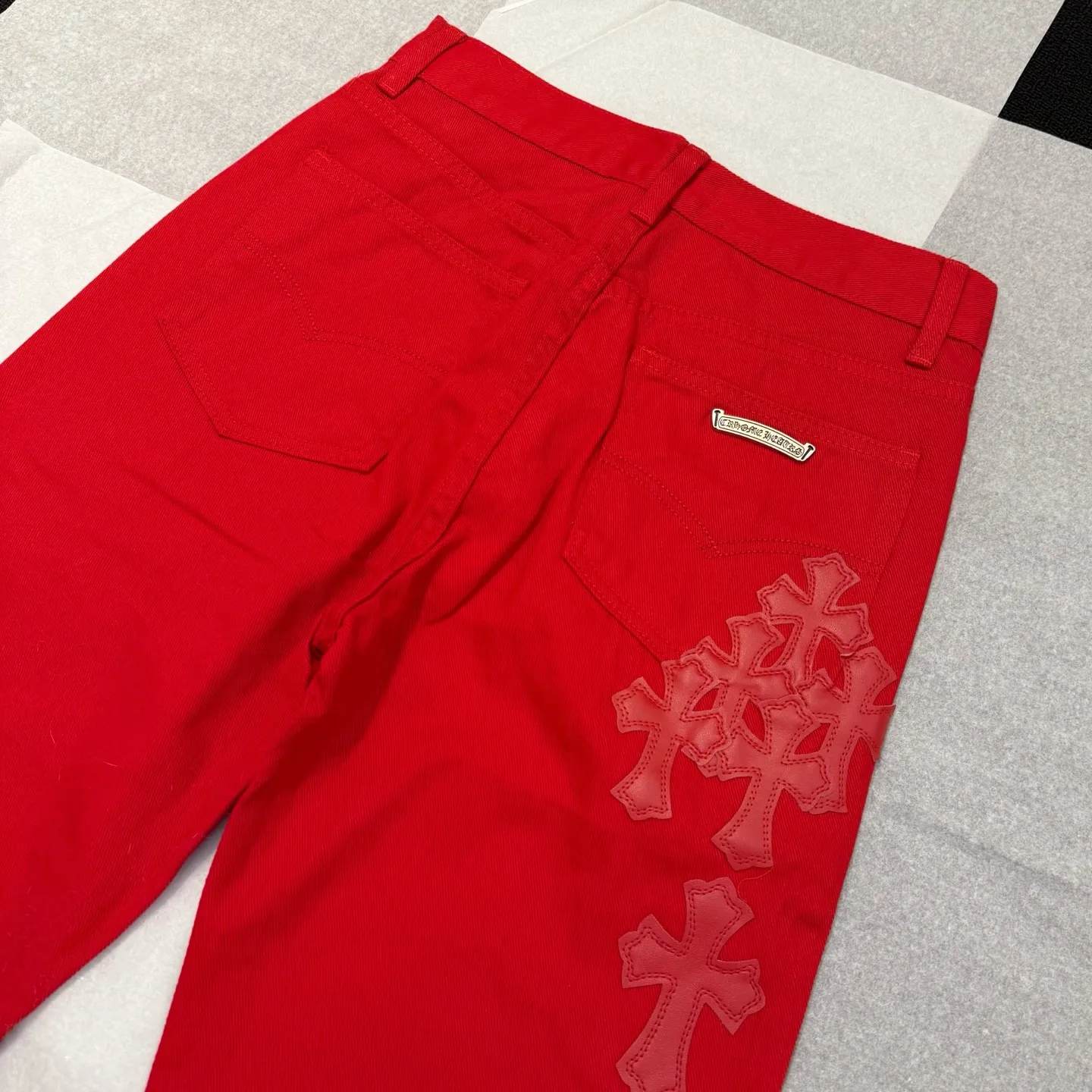 P280 Style number: D372 Chrome Hearts CH limited edition red leather jeans Color: Red Size: S M L